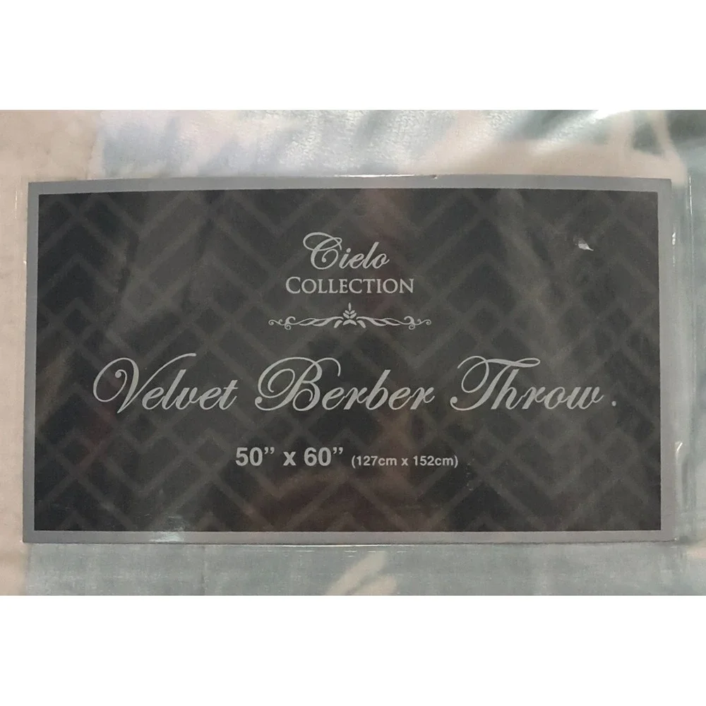 Velvet Berber Soft‎ and Cozy Throw Blanket, Lt Blue with White Deer and Trees